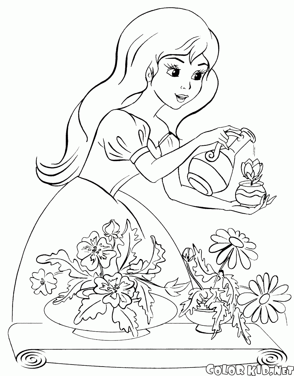 Księżniczka podlewa kwiaty